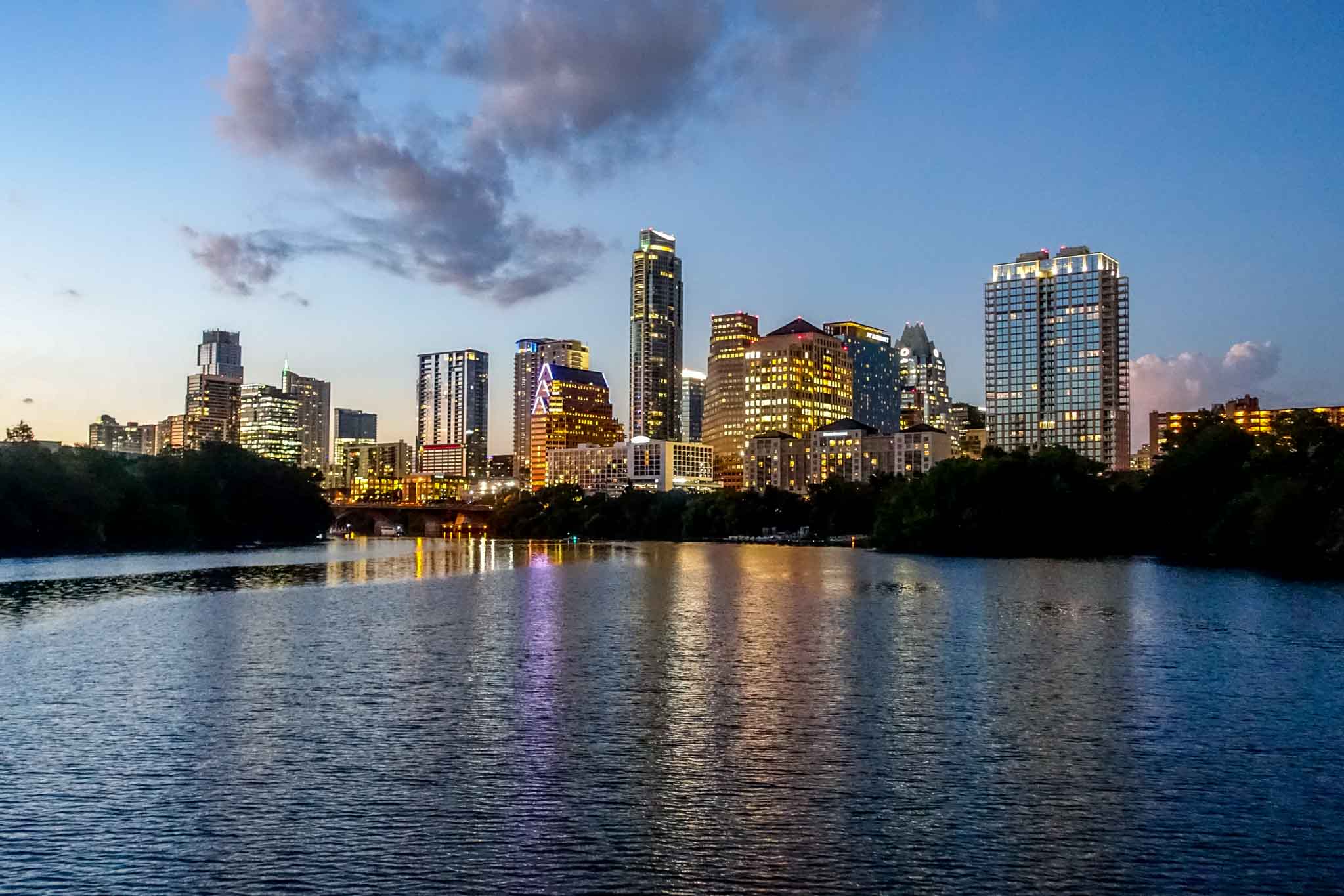 Austin Texas skyline over lake