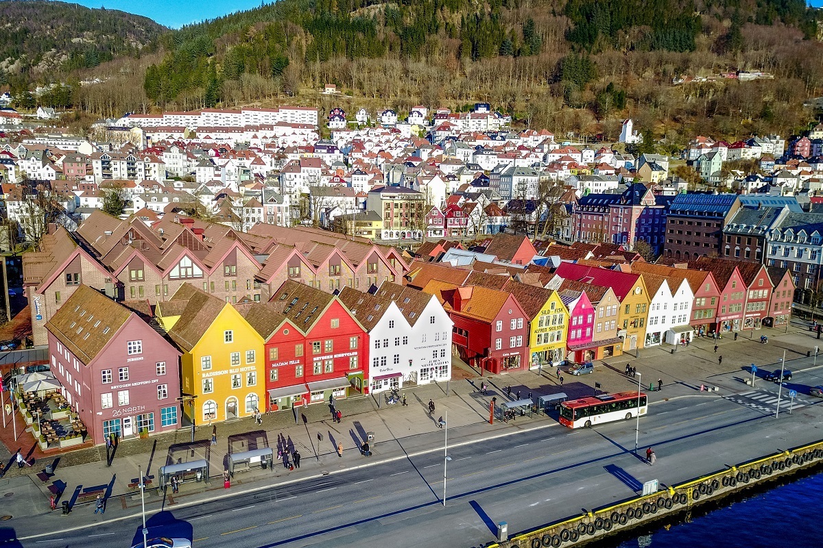 Overhead view of buildings