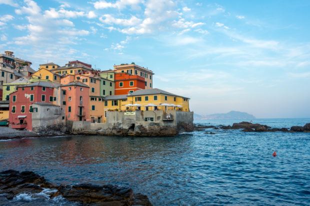 Colorful buildings along an ocean coast