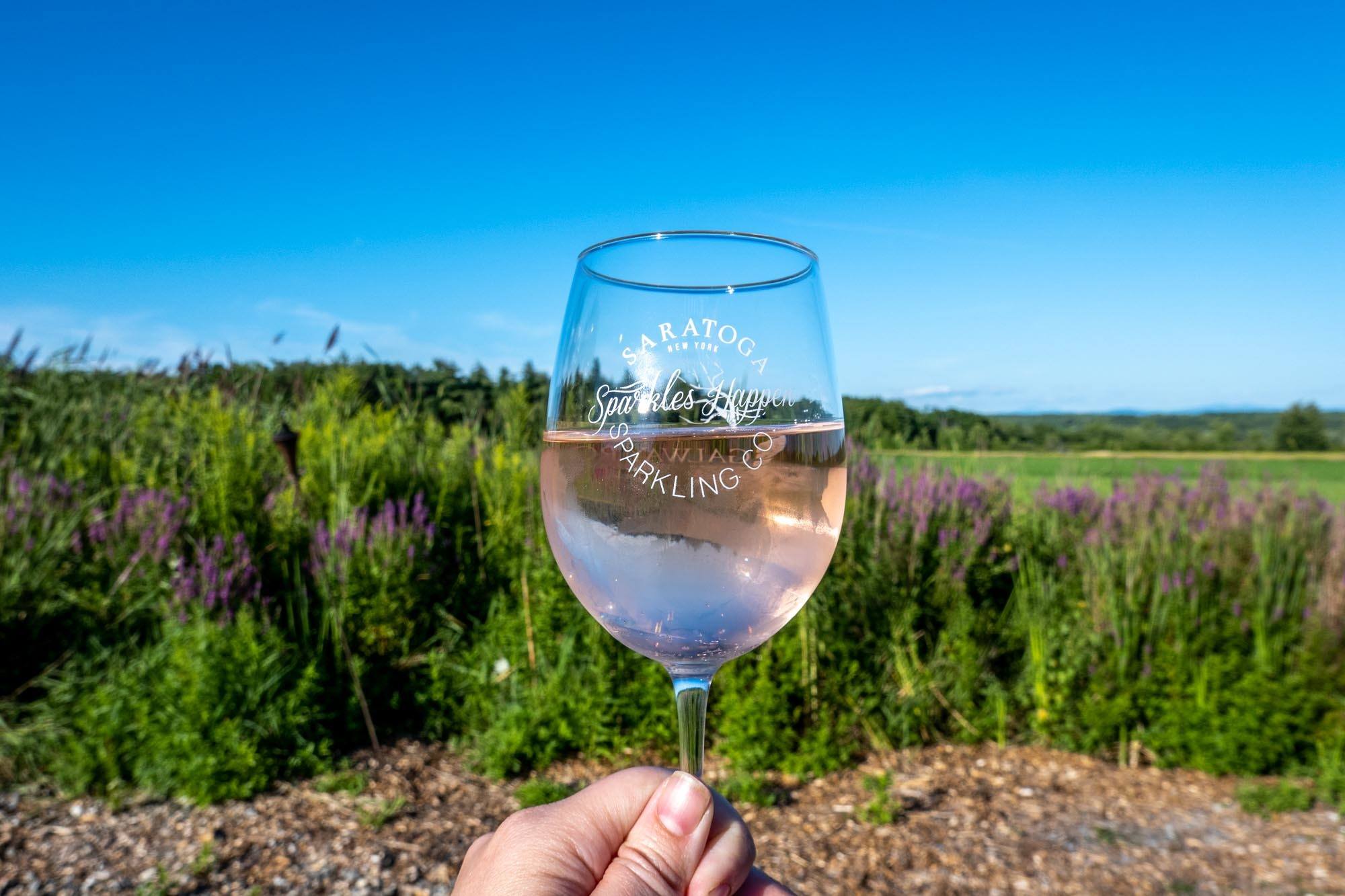 Glass of rose wine outside