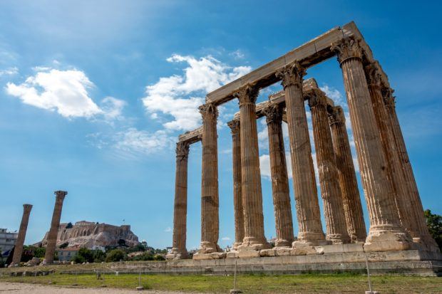 Ruined columns of an ancient Greek temple