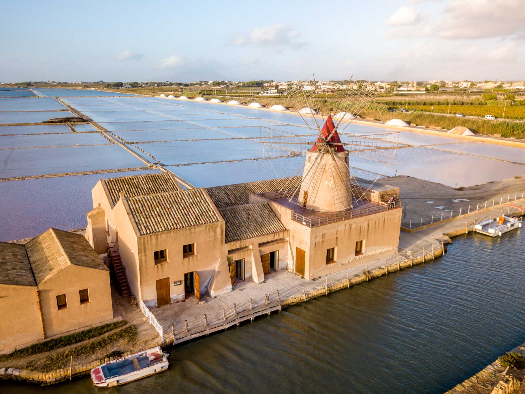 Salt mill and salt pans on the coast of Sicily