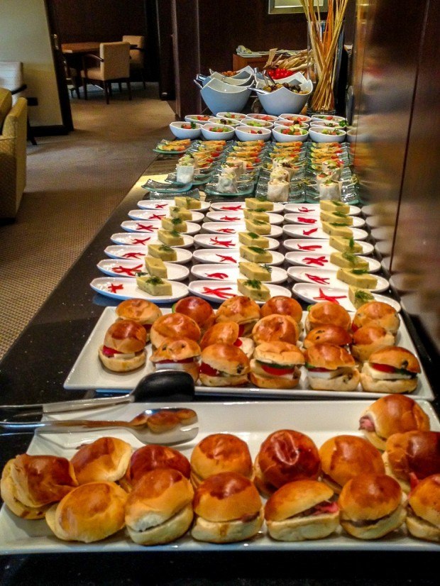 Elaborate happy hour spread in the VIP lounge of the Grand Hyatt Istanbul