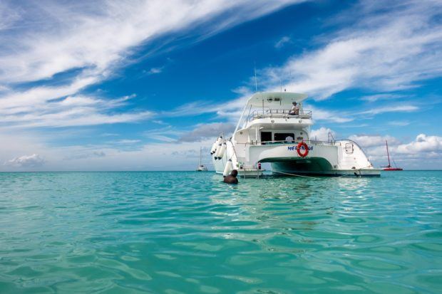 White yacht in the ocean