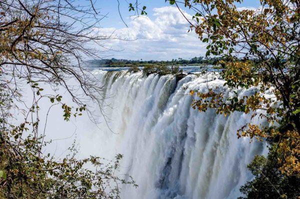 Massive water flow over a waterfall