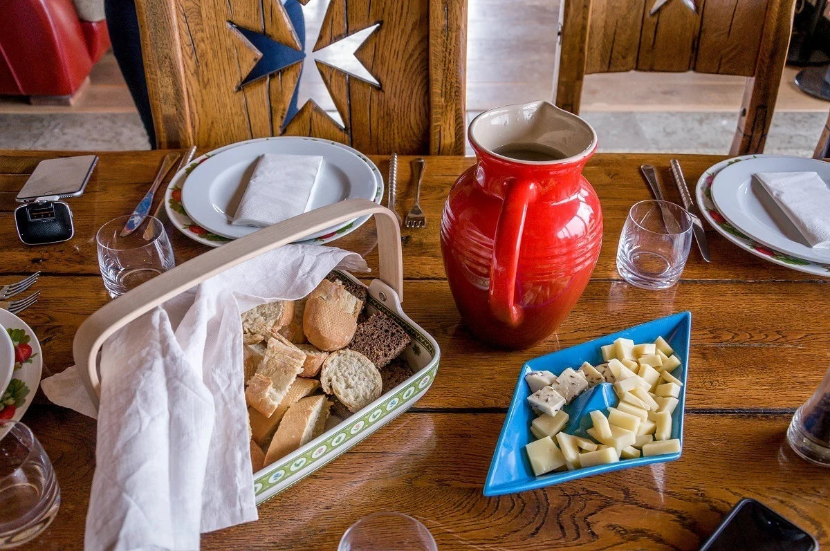 Bread and cheese on a table