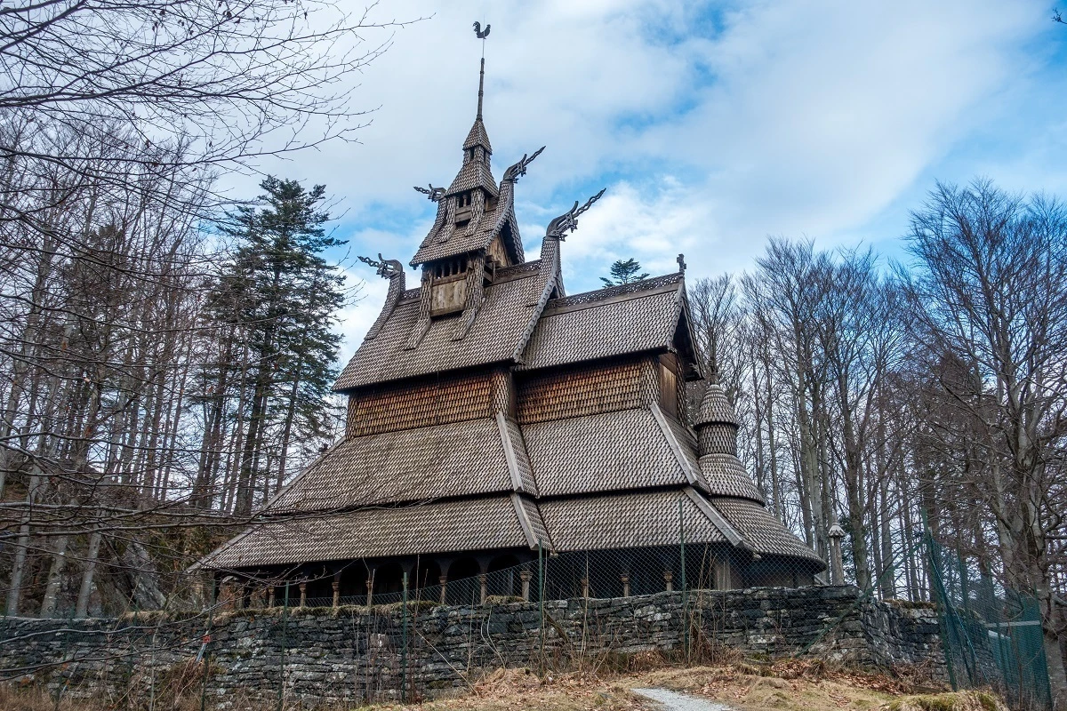 Multi-story church with a decorative roof