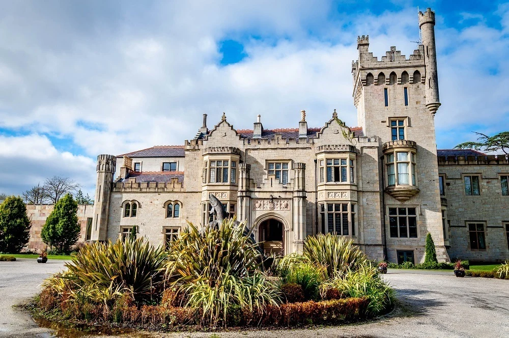 Exterior of a castle with turrets