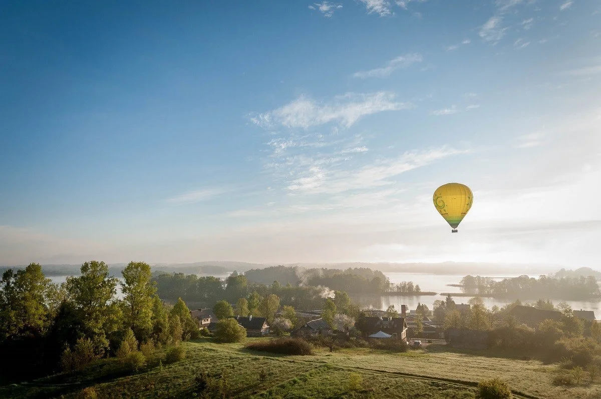 Hot air balloon flight over Lithuania's Trakai Island Castle