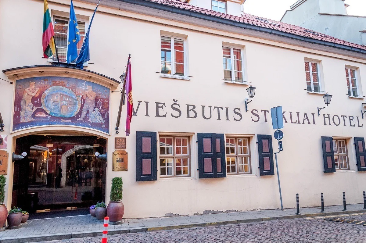 Exterior of Stikliai Hotel in Vilnius, Lithuania