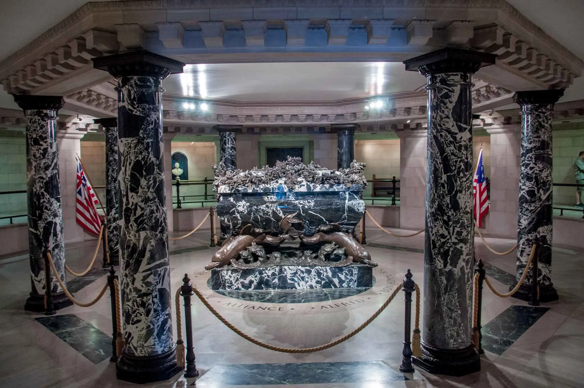 Black marble crypt.