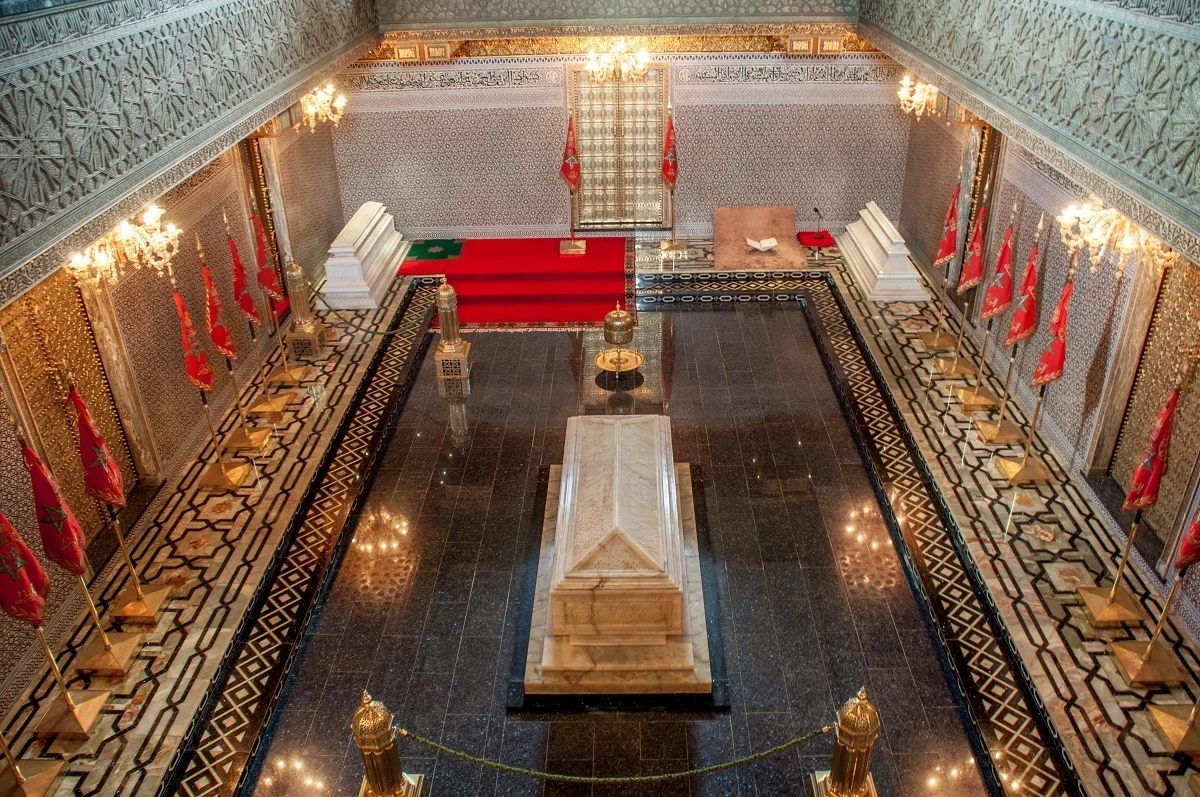 Overhead view of a marble tomb