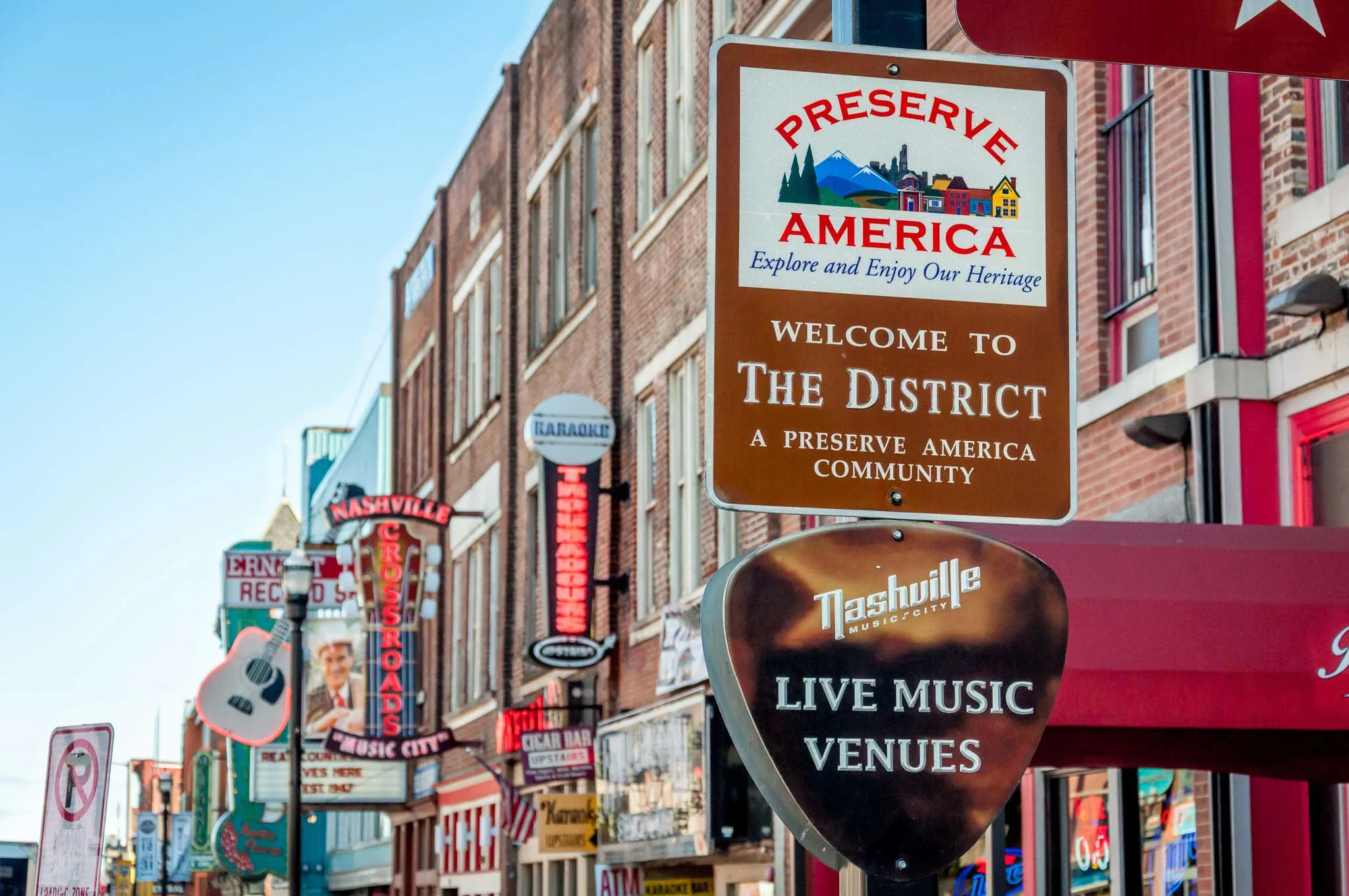 Bars and signs on Broadway in Nashville TN