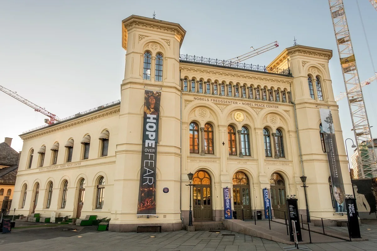 Yellow exterior of the Nobel Peace Center building