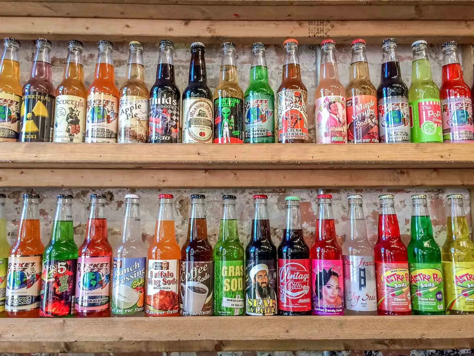 Soda bottles on shelves