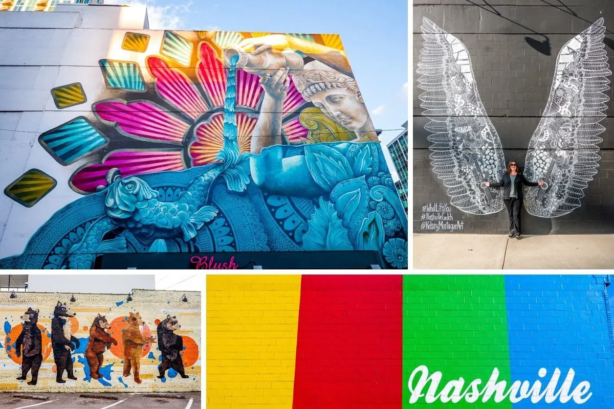 Collage of colorful street art murals.